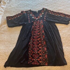 RAGA Bohemian Black, Red, and Orange  Embroidered Dress from Anthropologie